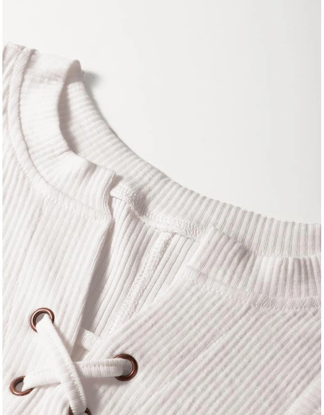 White Ribbed Texture Lace Patchwork Short Sleeve Top