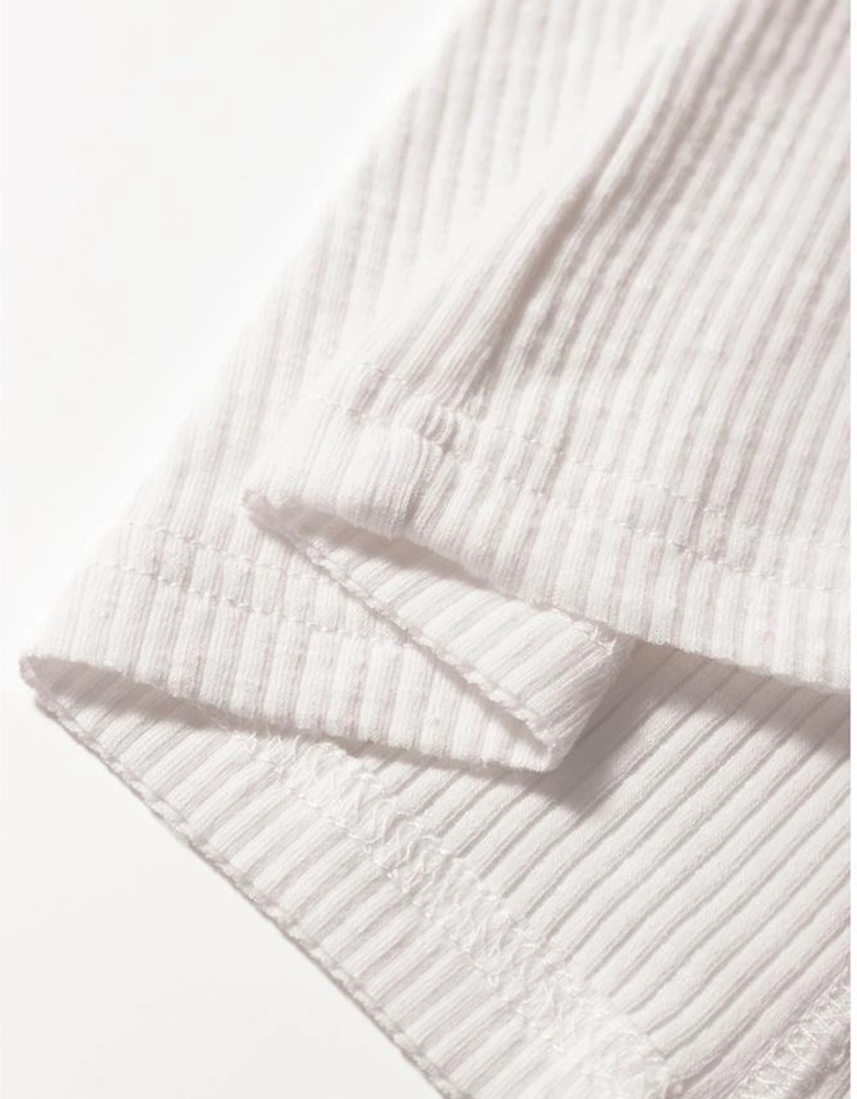 White Ribbed Texture Lace Patchwork Short Sleeve Top