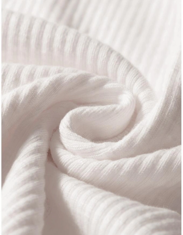 White Ribbed Texture Lace Patchwork Short Sleeve Top