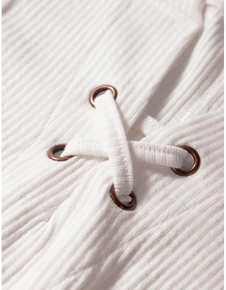 White Ribbed Texture Lace Patchwork Short Sleeve Top