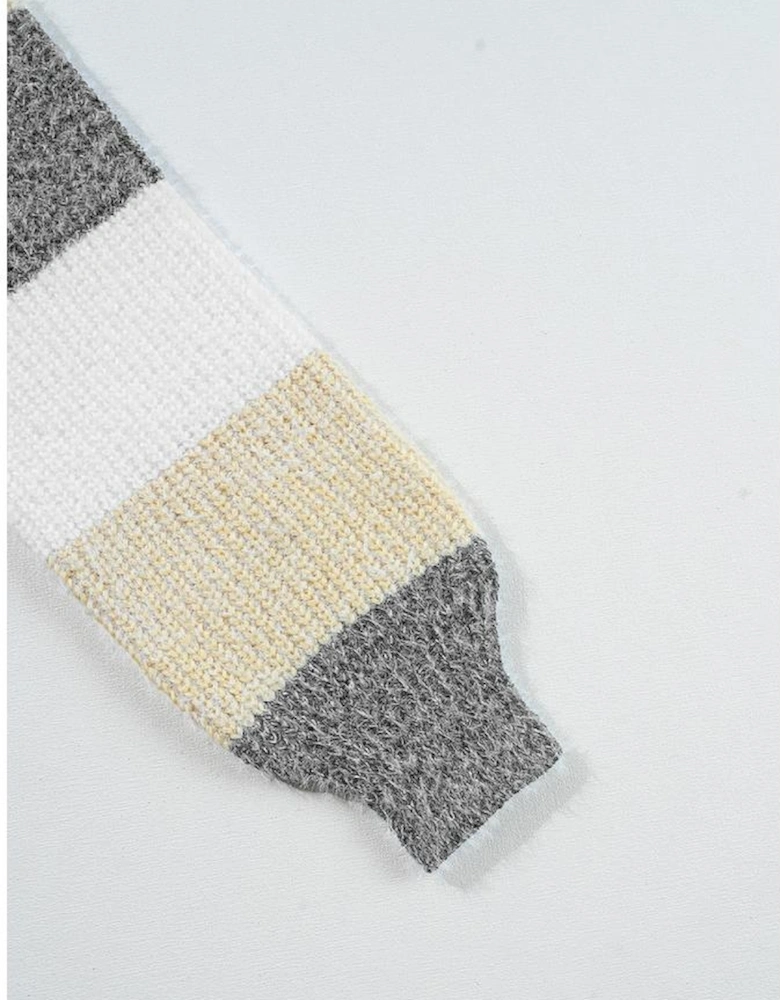 Gray Stripe Colorblock Bubble Sleeve Drop Shoulder Sweater Dress