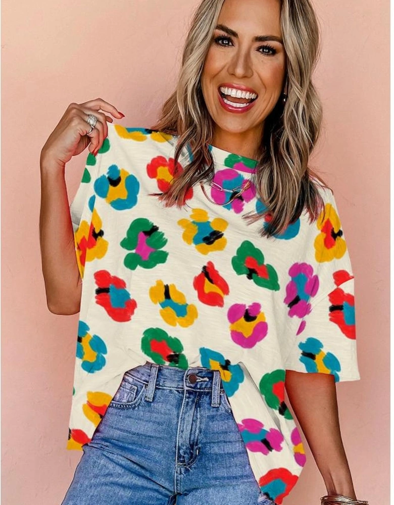Apricot Leopard Drop Shoulder Oversize Tee