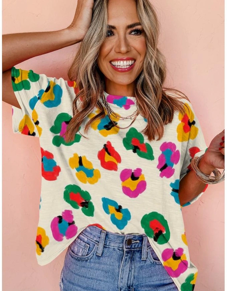 Apricot Leopard Drop Shoulder Oversize Tee