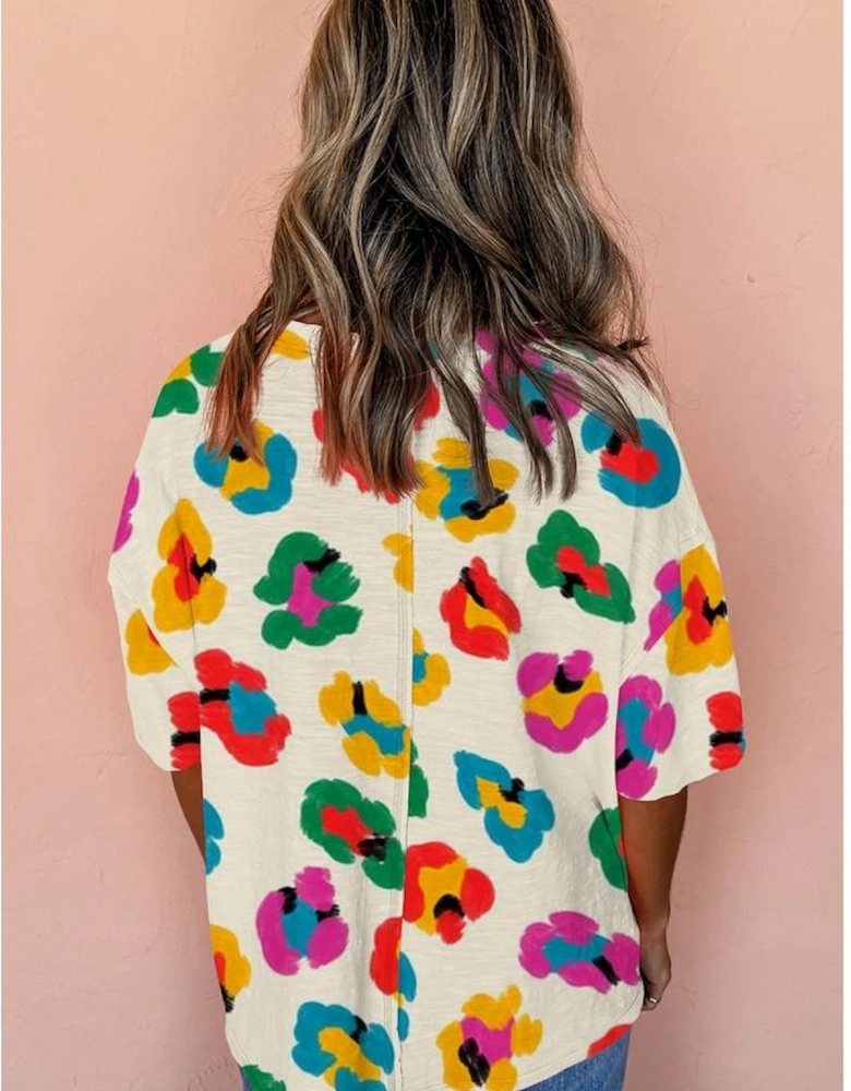Apricot Leopard Drop Shoulder Oversize Tee