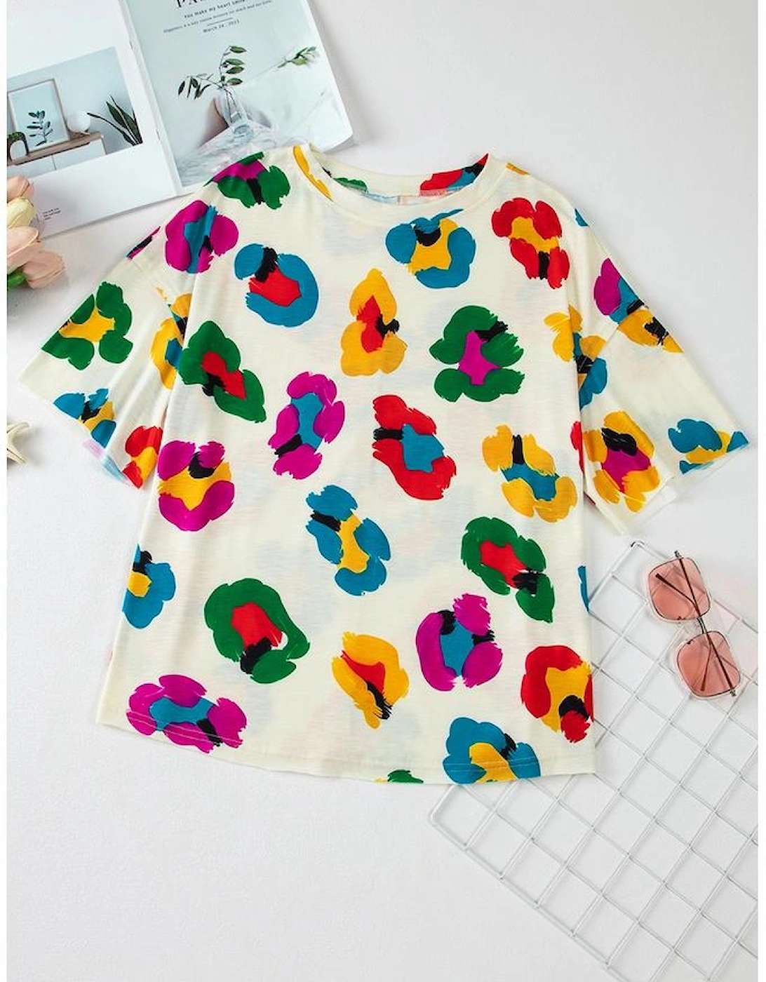 Apricot Leopard Drop Shoulder Oversize Tee