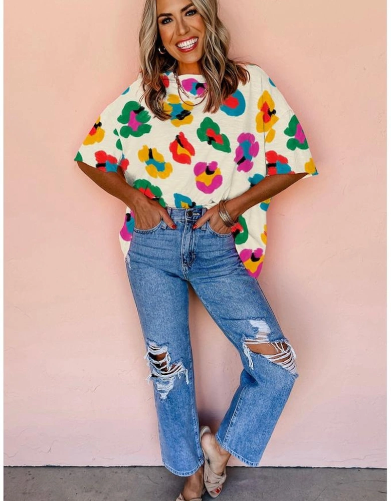 Apricot Leopard Drop Shoulder Oversize Tee