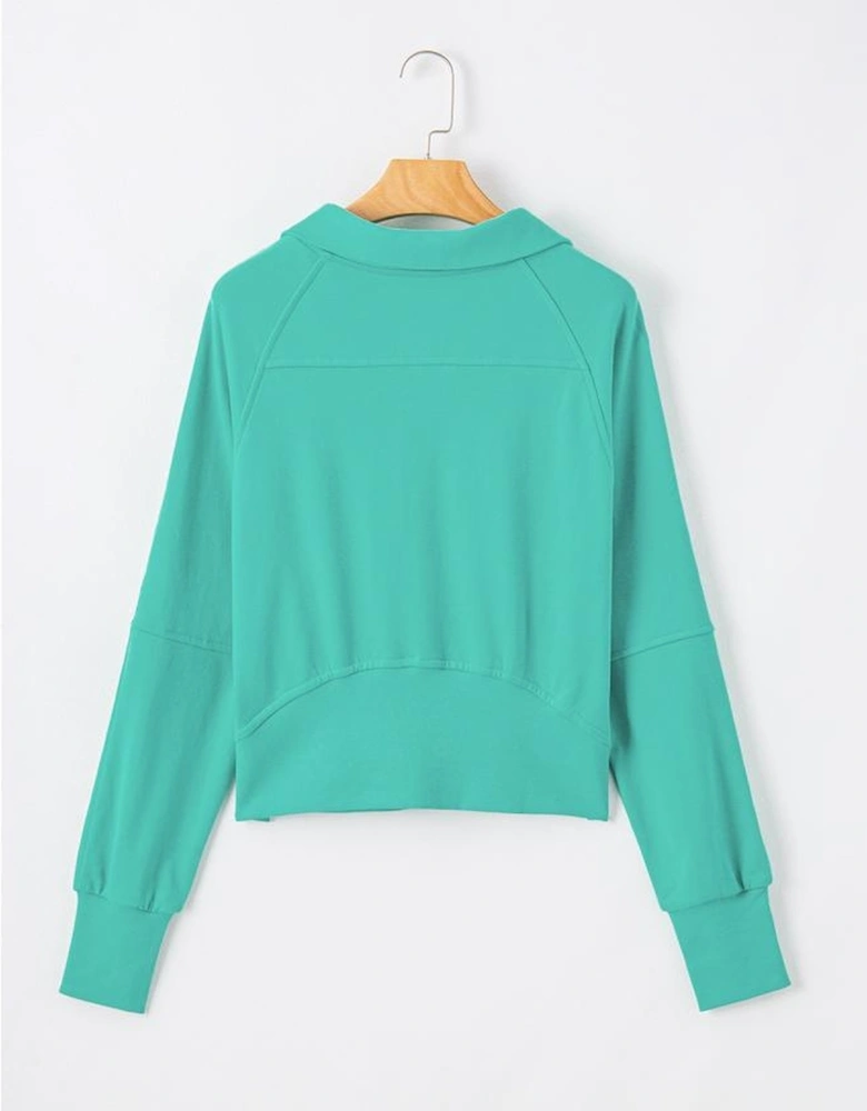 Aruba Blue Quarter Zip Stand Neck Kangaroo Pocket Sweatshirt