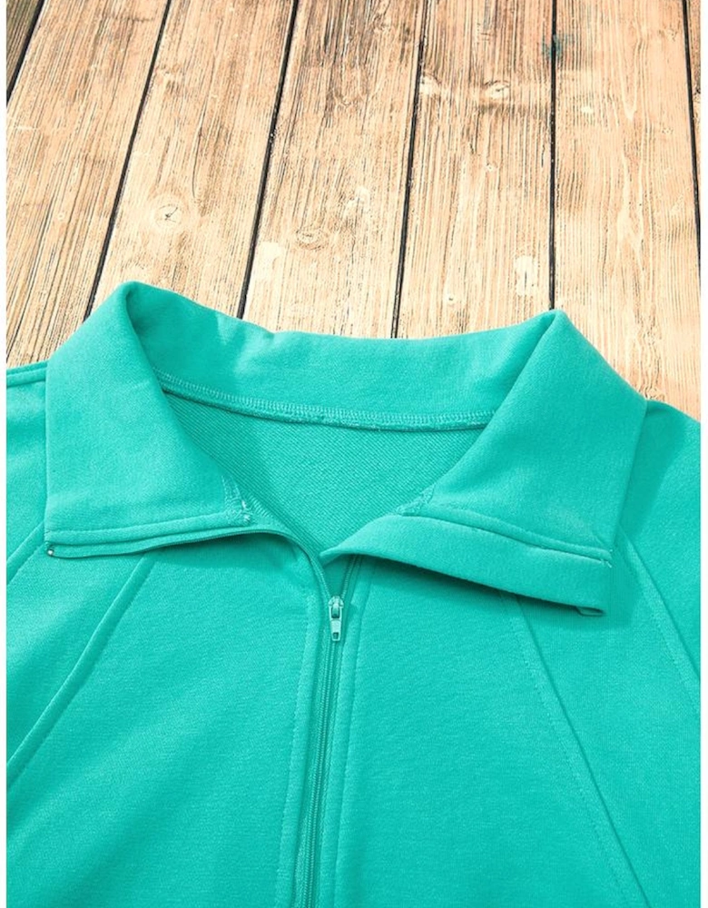 Aruba Blue Quarter Zip Stand Neck Kangaroo Pocket Sweatshirt