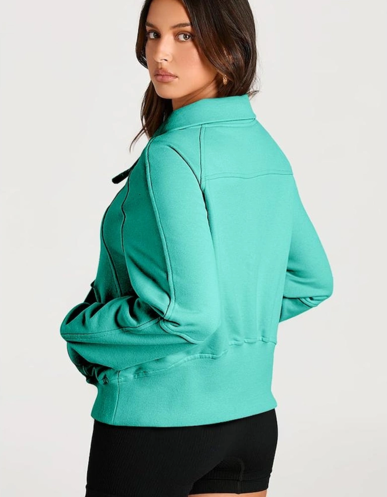 Aruba Blue Quarter Zip Stand Neck Kangaroo Pocket Sweatshirt