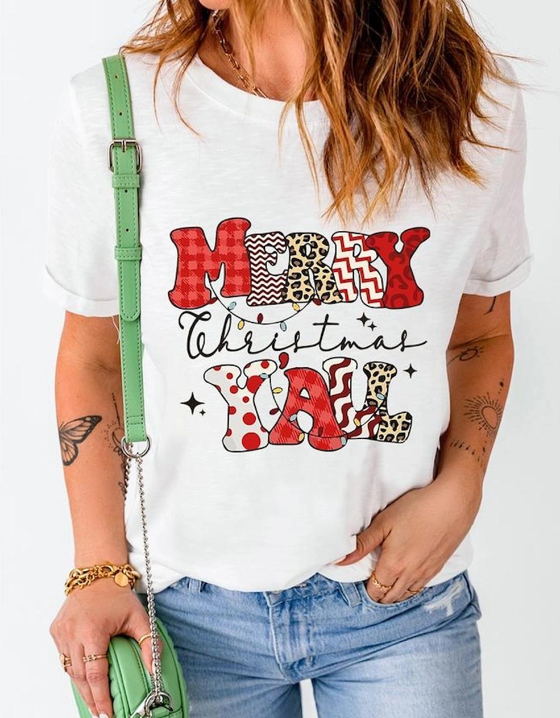 White MERRY Christmas YAll Graphic Crewneck T Shirt