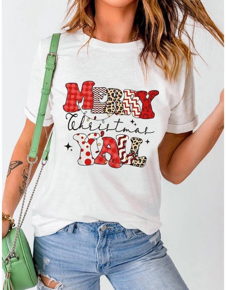 White MERRY Christmas YAll Graphic Crewneck T Shirt