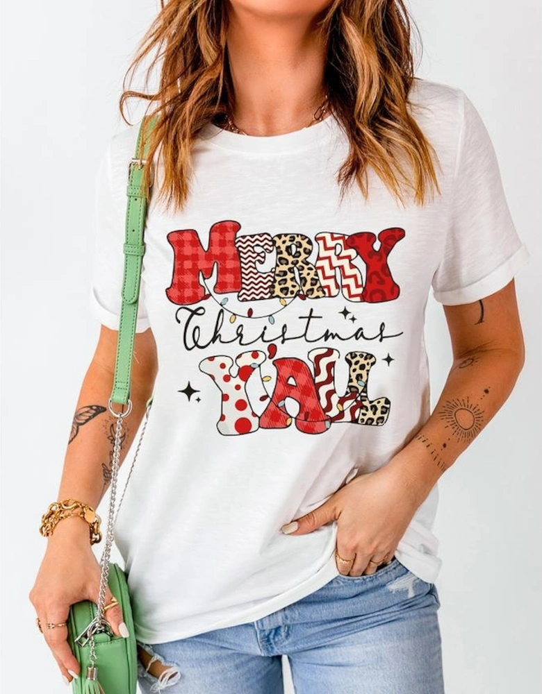 White MERRY Christmas YAll Graphic Crewneck T Shirt