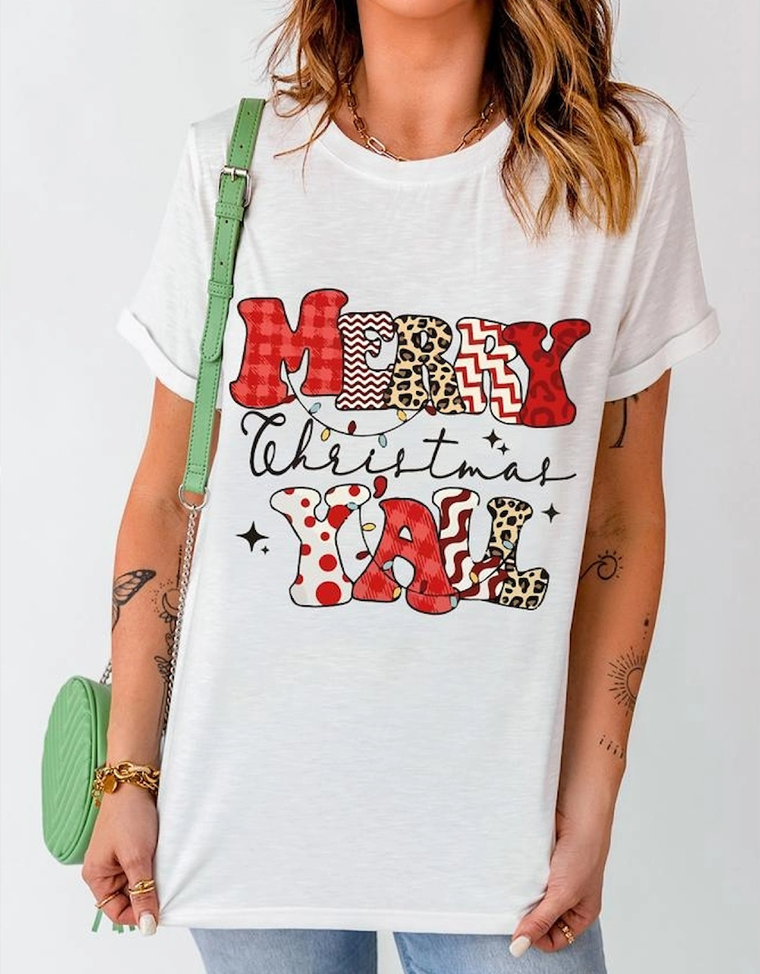 White MERRY Christmas YAll Graphic Crewneck T Shirt