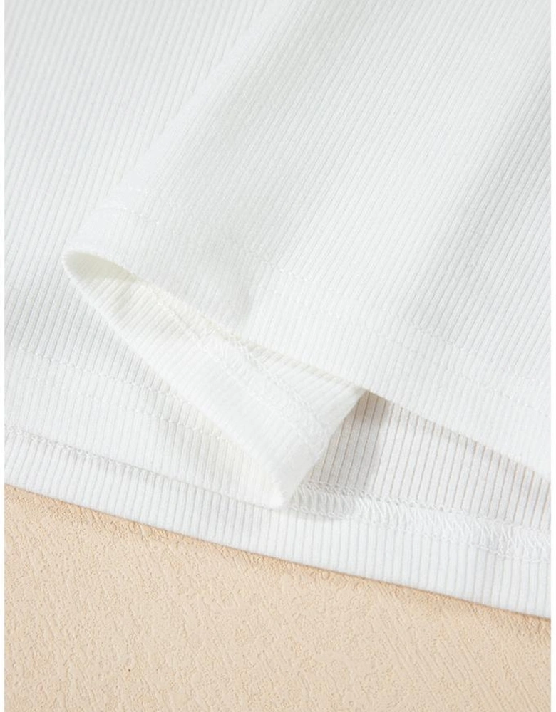 White Lace V Neckline Ribbed Slim Fit T Shirt