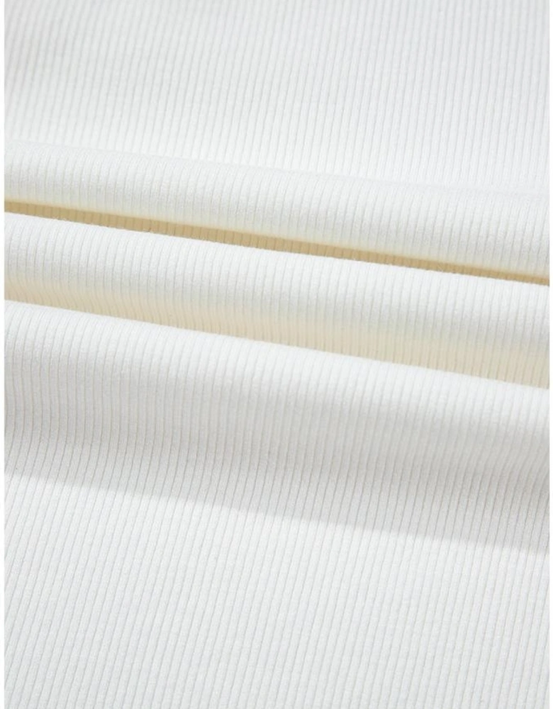 White Lace V Neckline Ribbed Slim Fit T Shirt