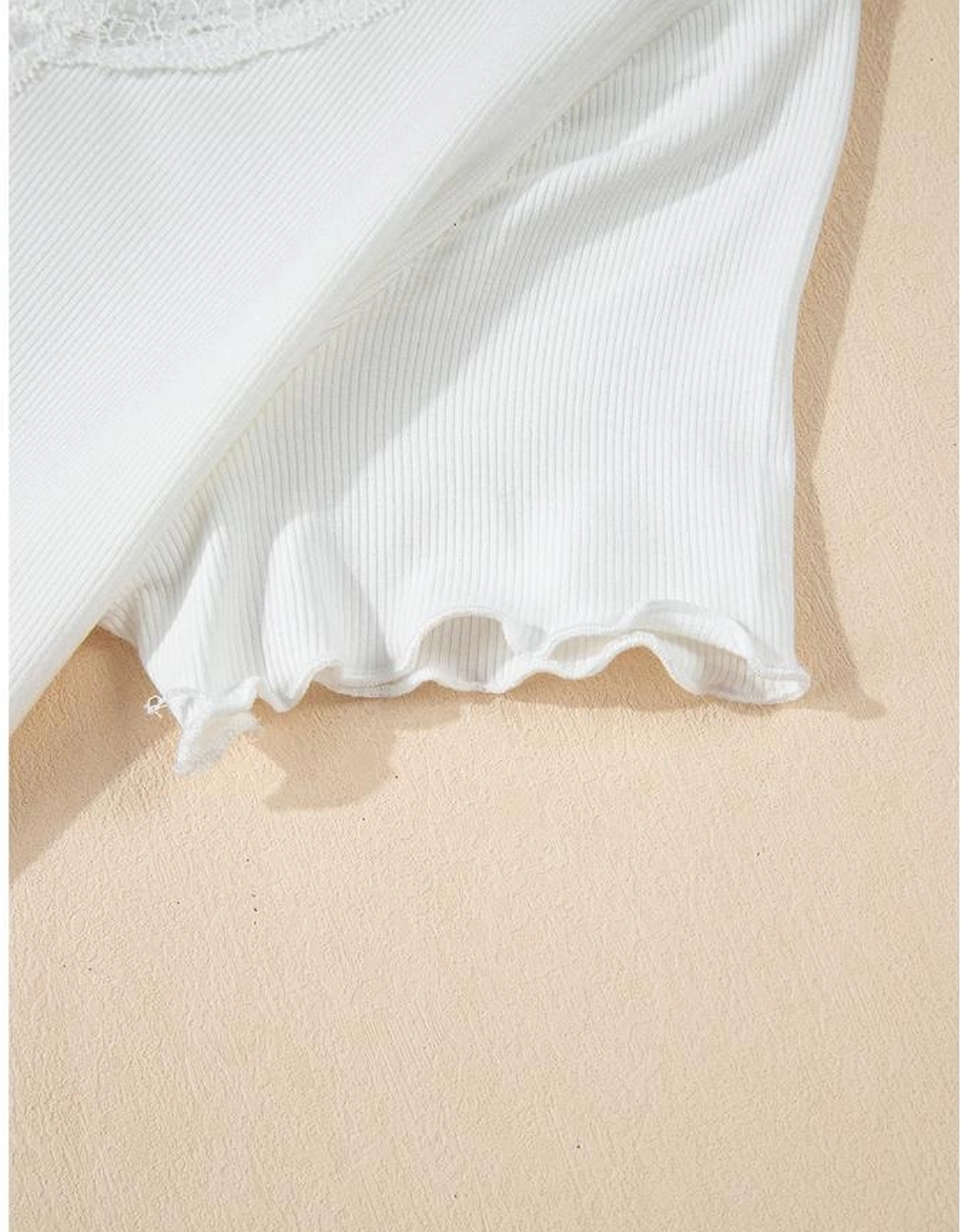 White Lace V Neckline Ribbed Slim Fit T Shirt