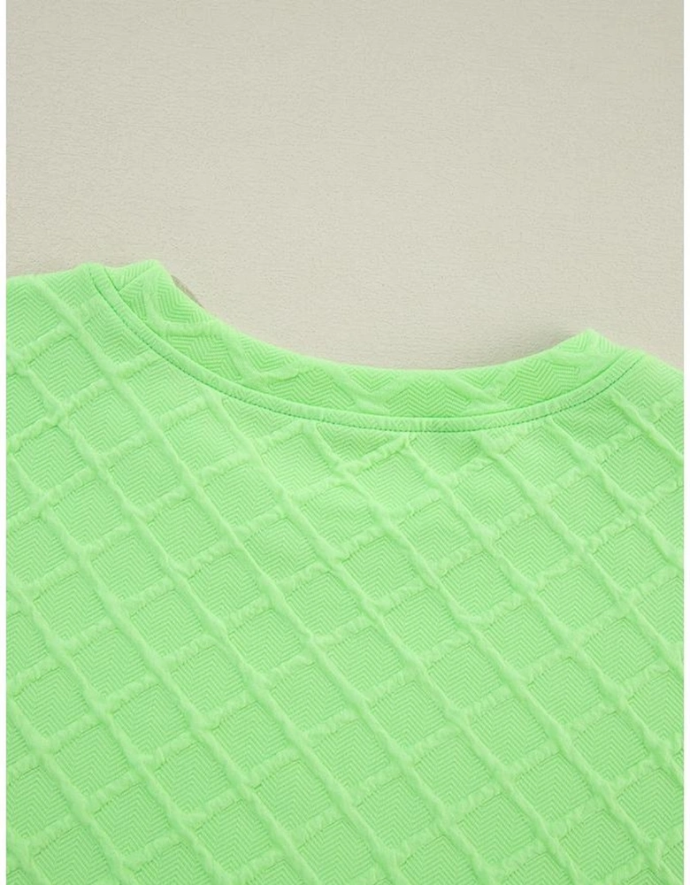 Light Green Checkered Textured Tee and Drawstring Shorts