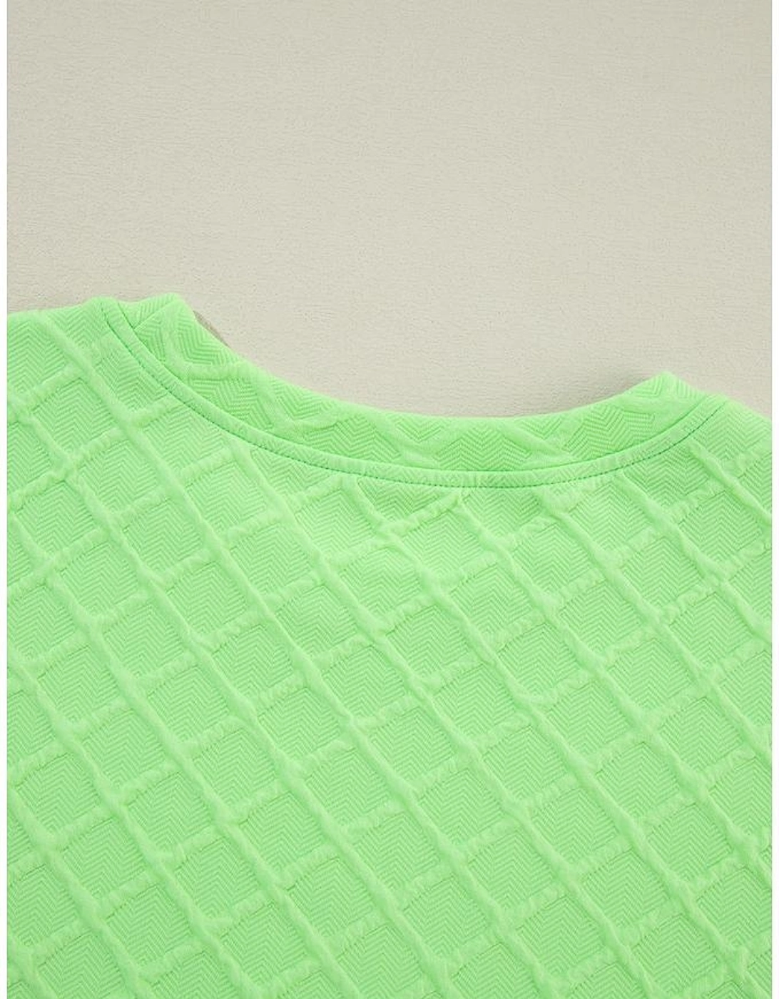 Light Green Checkered Textured Tee and Drawstring Shorts