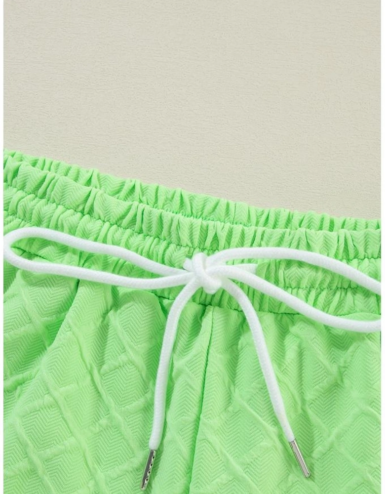 Light Green Checkered Textured Tee and Drawstring Shorts