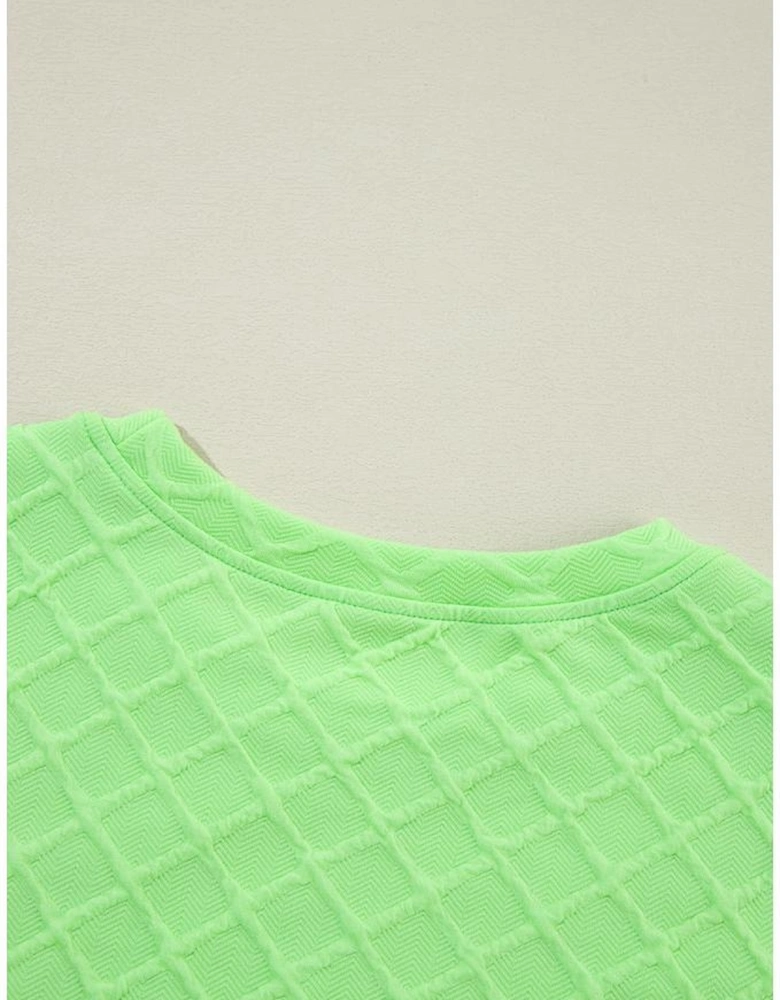 Light Green Checkered Textured Tee and Drawstring Shorts