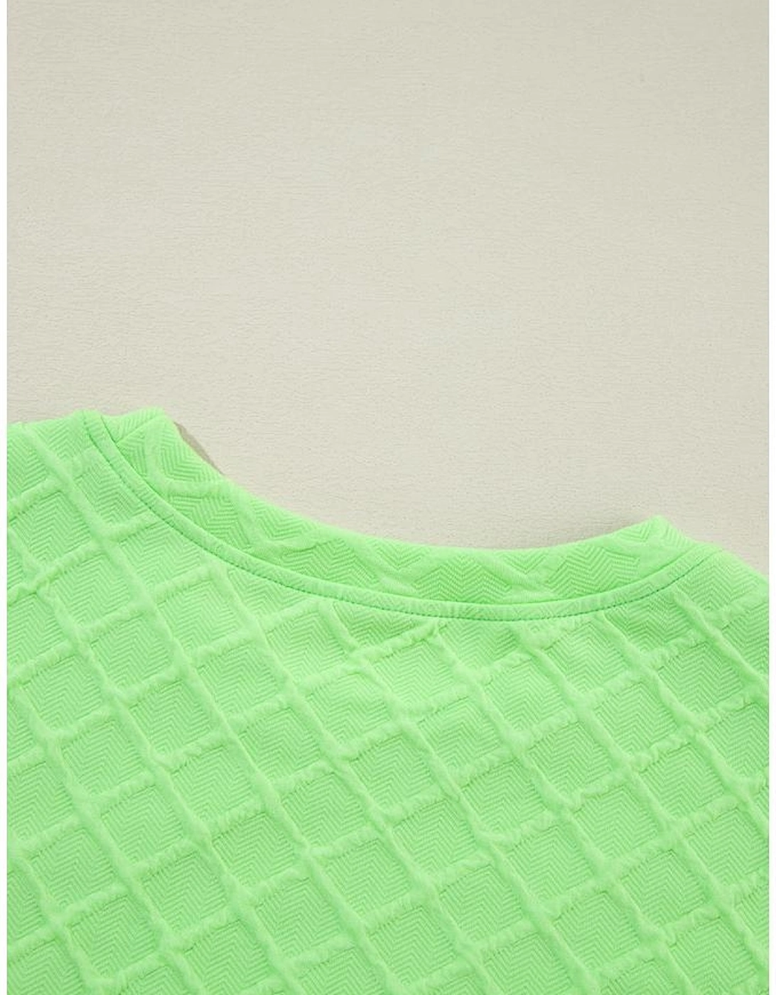 Light Green Checkered Textured Tee and Drawstring Shorts