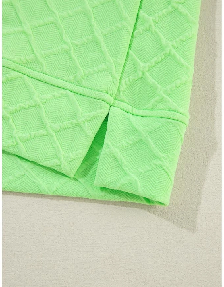 Light Green Checkered Textured Tee and Drawstring Shorts