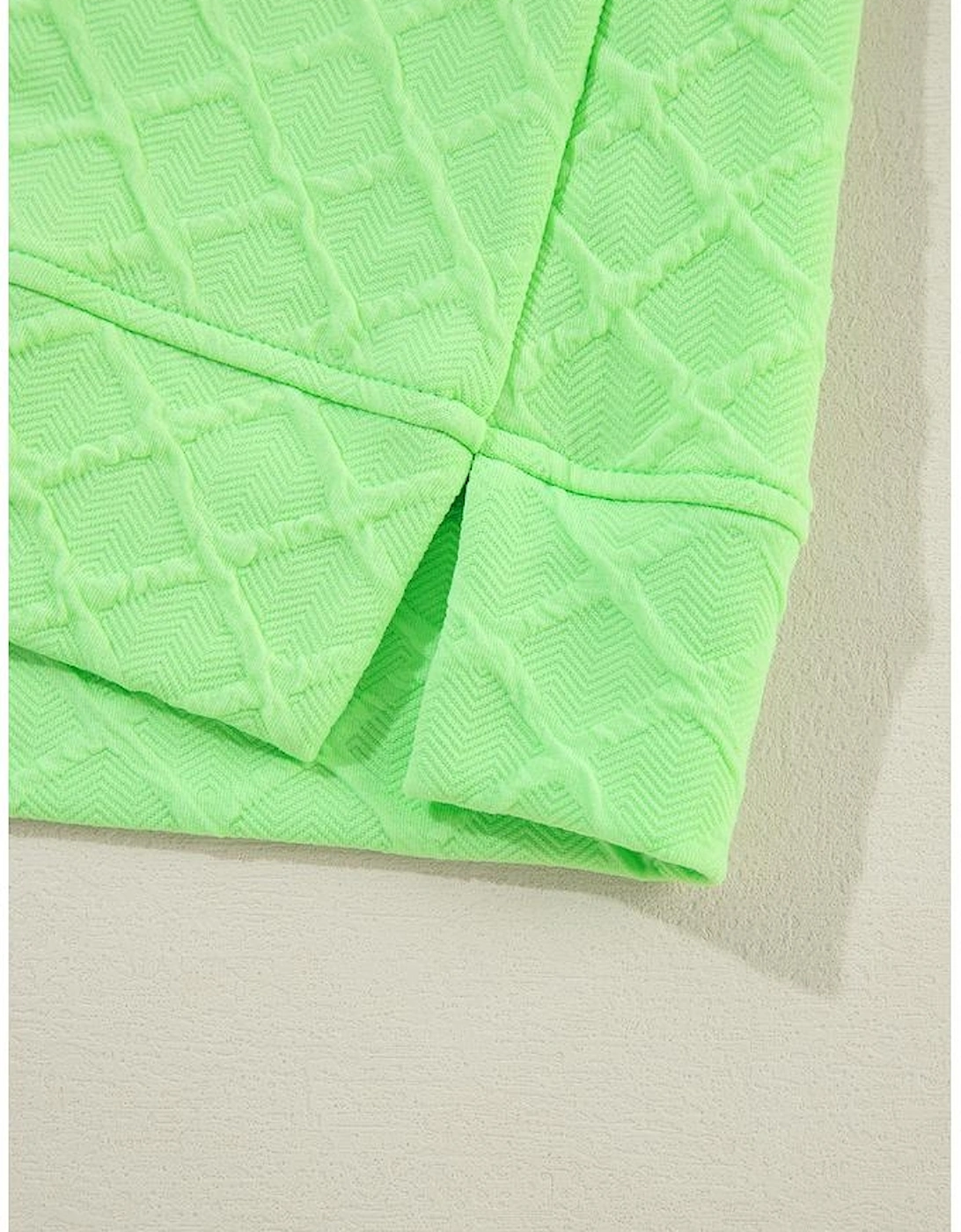 Light Green Checkered Textured Tee and Drawstring Shorts