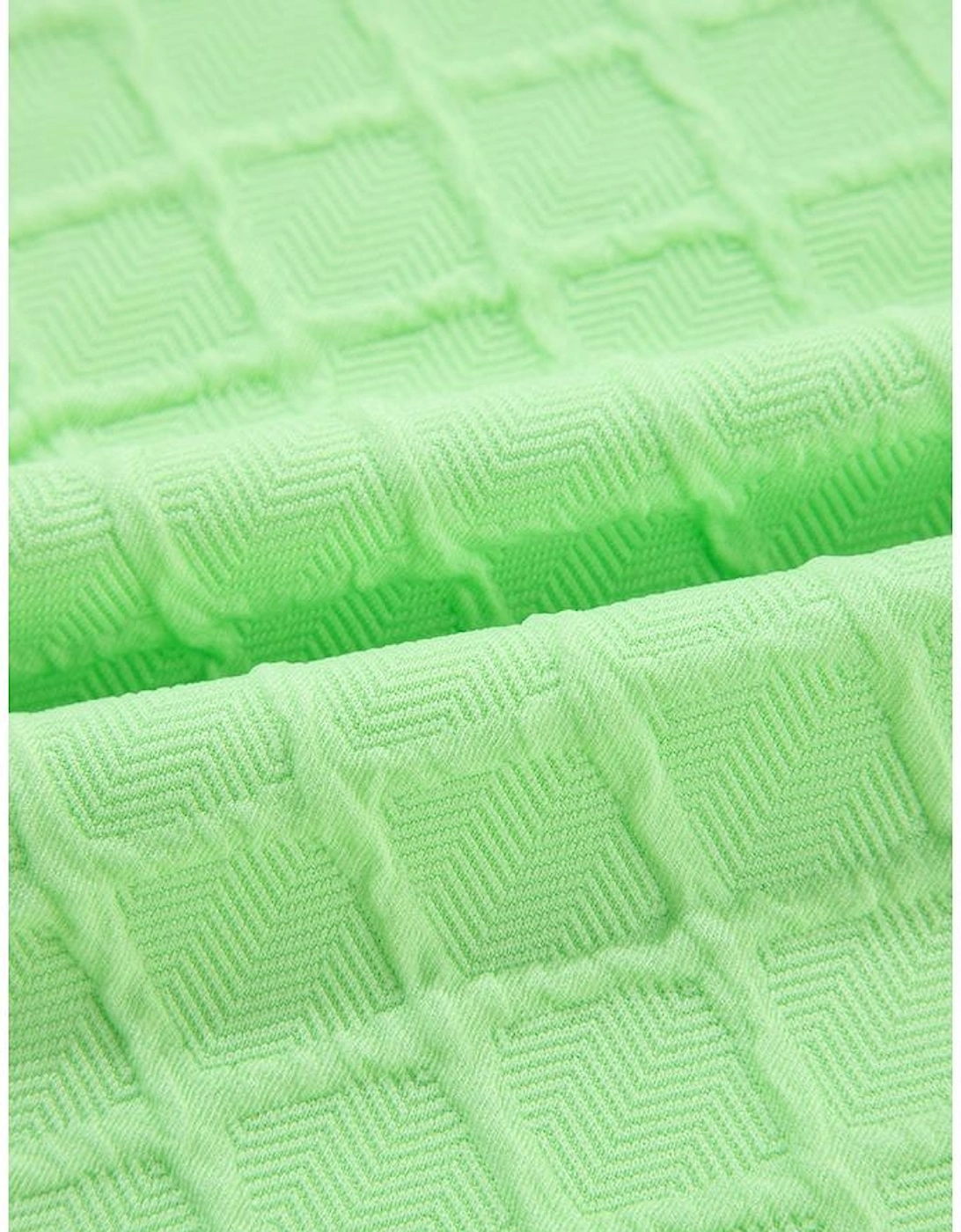 Light Green Checkered Textured Tee and Drawstring Shorts