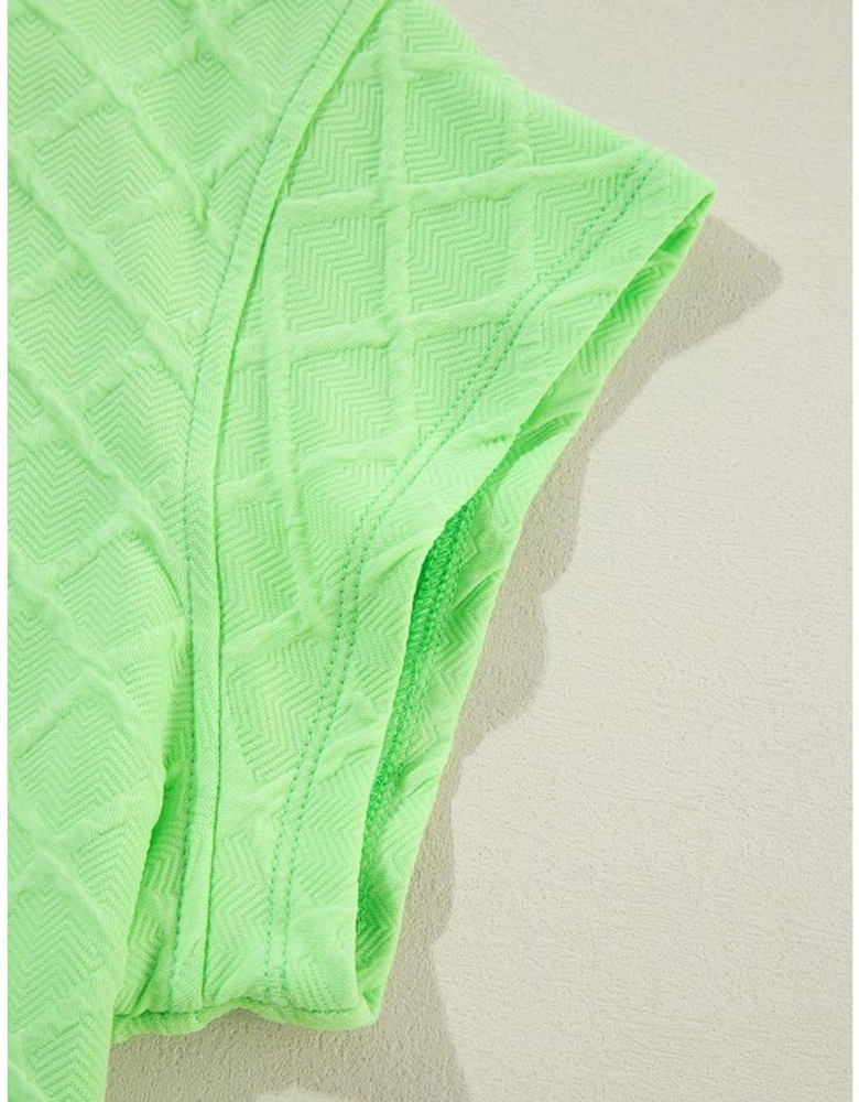 Light Green Checkered Textured Tee and Drawstring Shorts