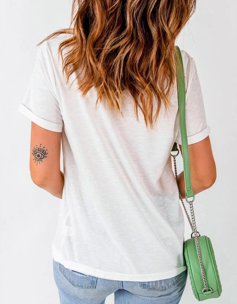 White AMERICA Star Graphic Round Neck Tee