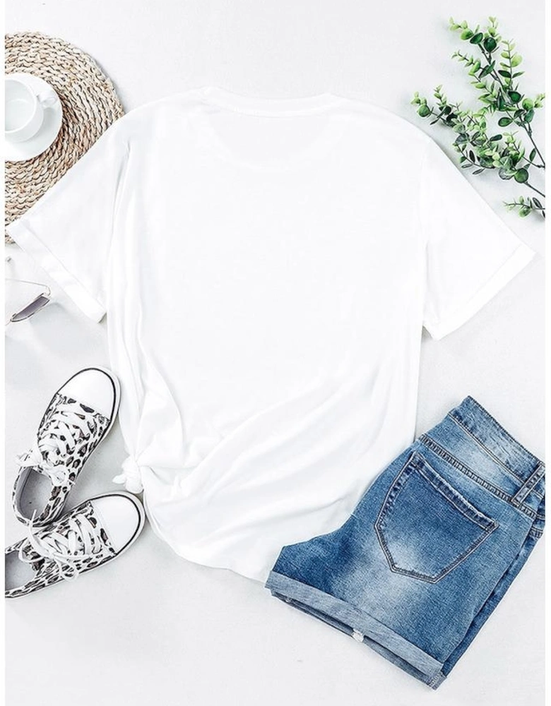 White AMERICA Star Graphic Round Neck Tee