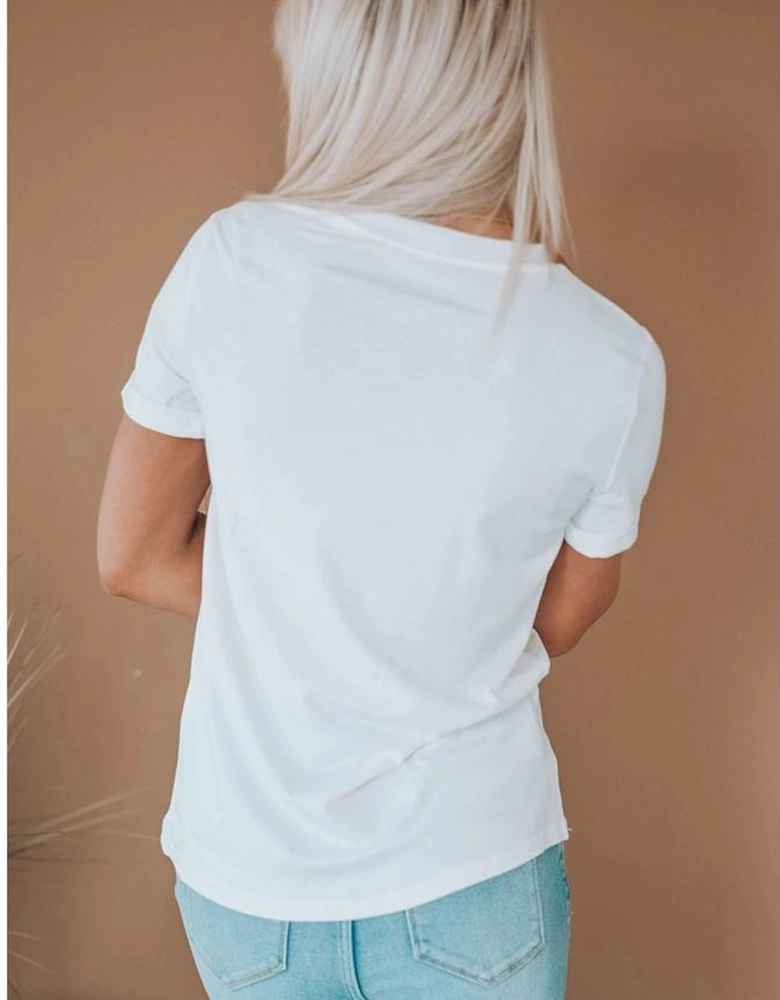 White AMERICA Star Graphic Round Neck Tee