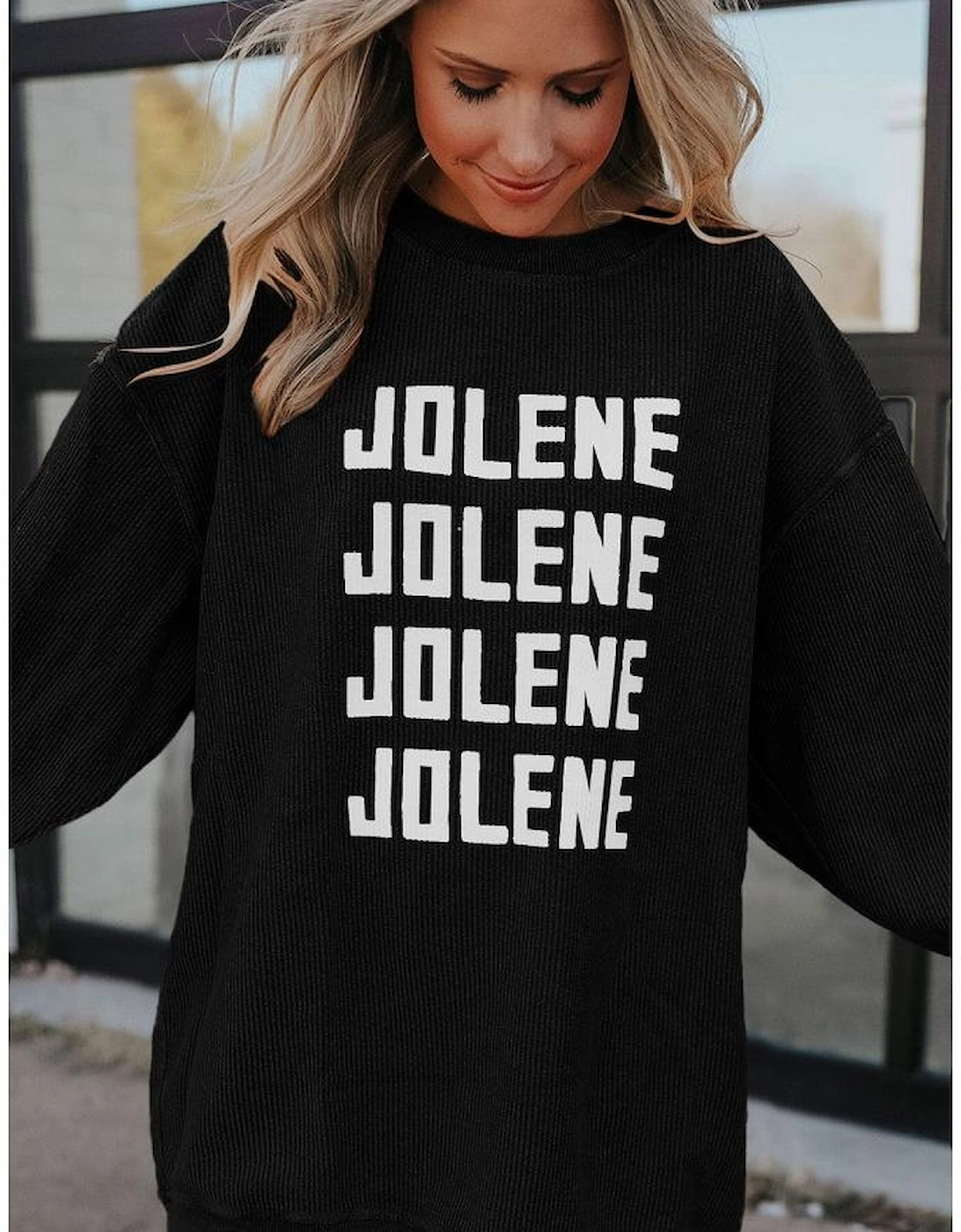 Black JOLENE Ribbed Corded Oversized Sweatshirt