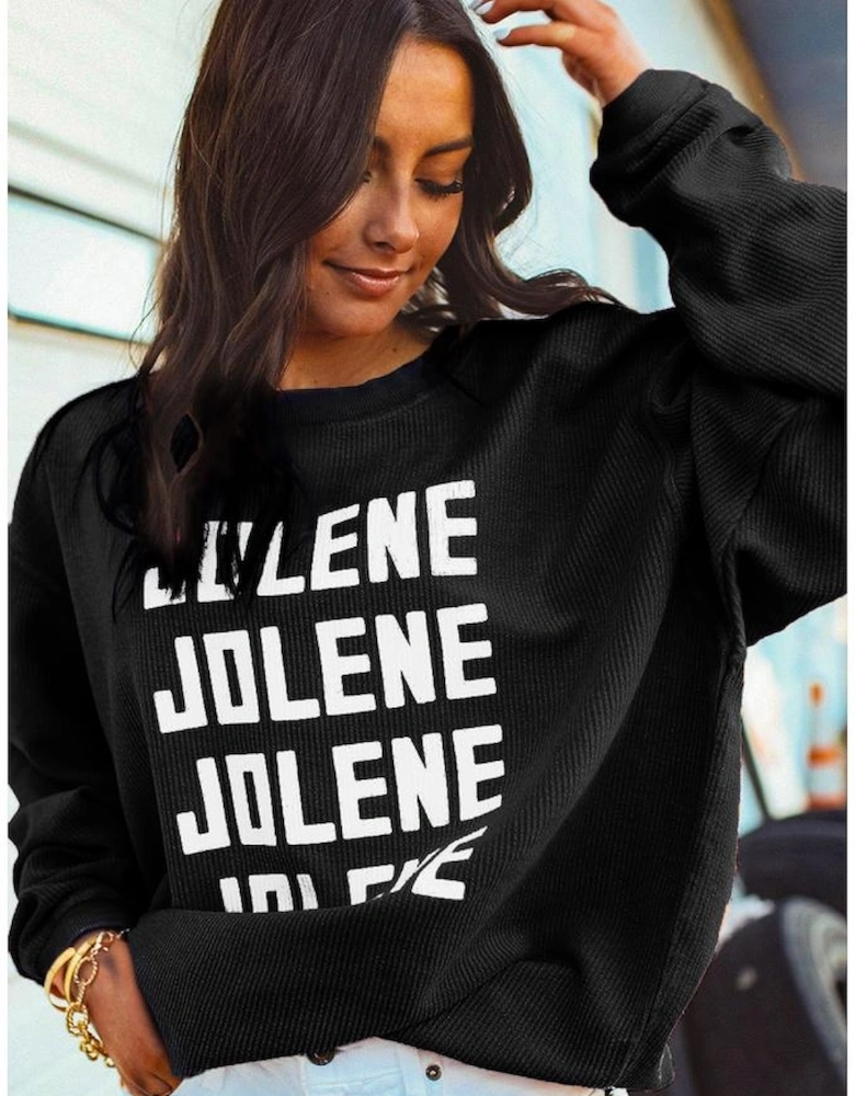 Black JOLENE Ribbed Corded Oversized Sweatshirt