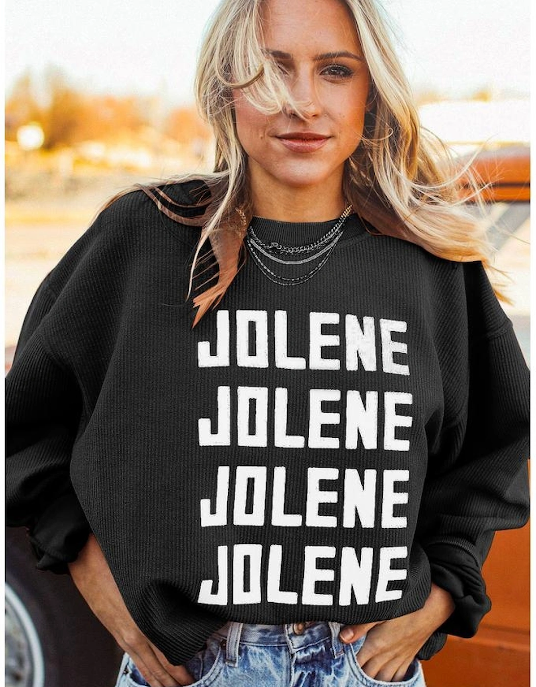 Black JOLENE Ribbed Corded Oversized Sweatshirt