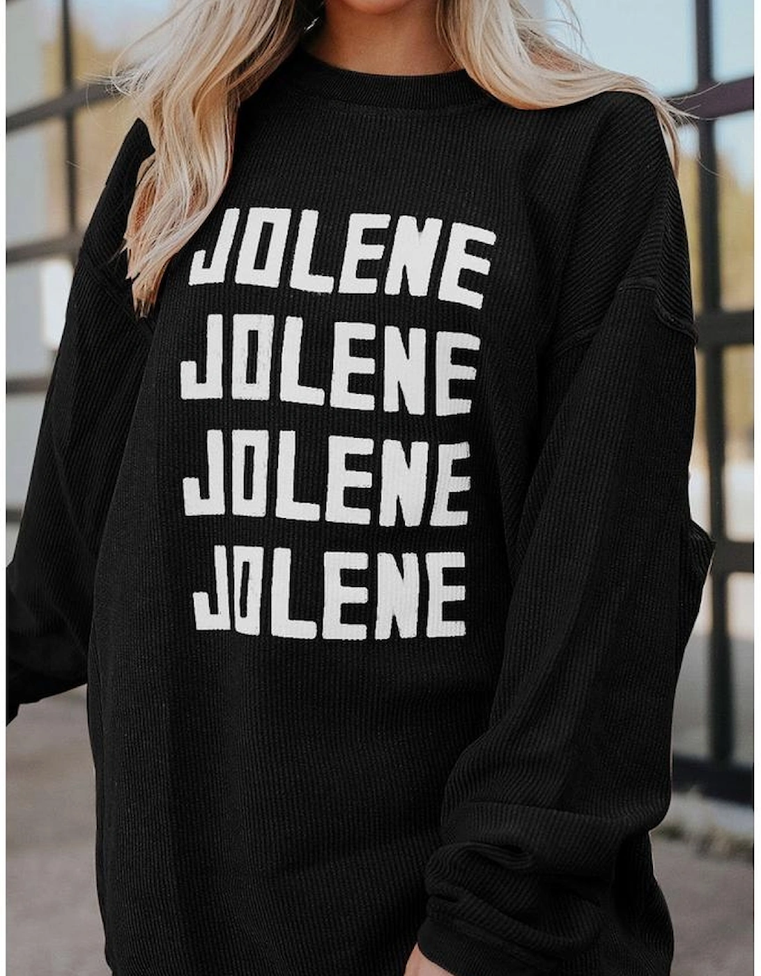 Black JOLENE Ribbed Corded Oversized Sweatshirt