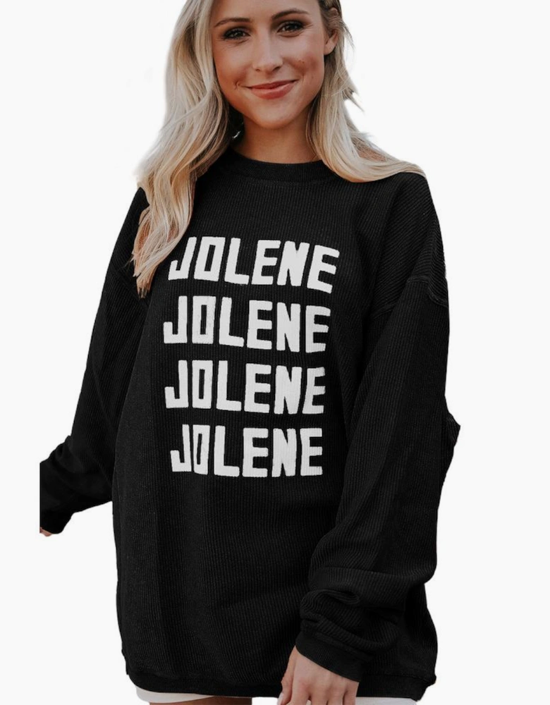 Black JOLENE Ribbed Corded Oversized Sweatshirt