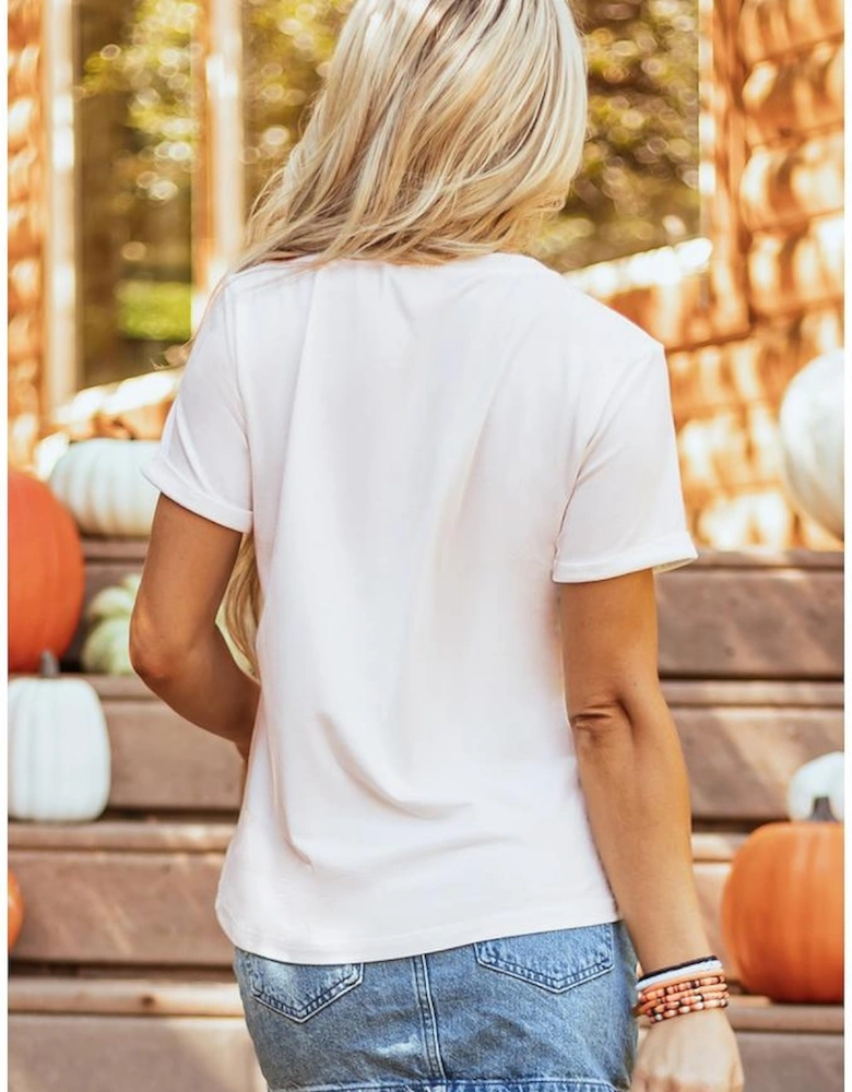 White Take Me To The Pumpkin Patch Cotton Blend T Shirt