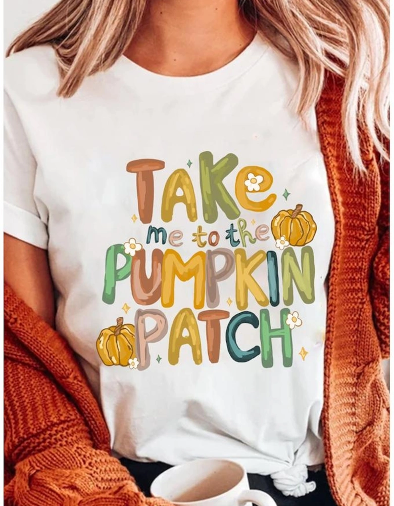 White Take Me To The Pumpkin Patch Cotton Blend T Shirt