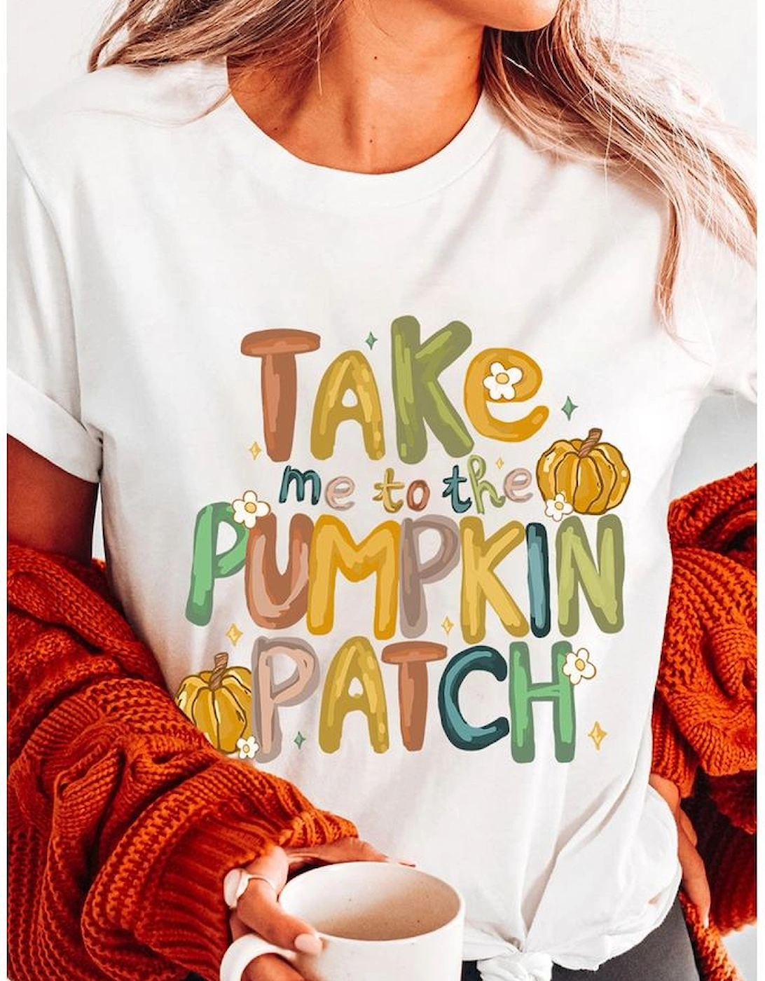 White Take Me To The Pumpkin Patch Cotton Blend T Shirt