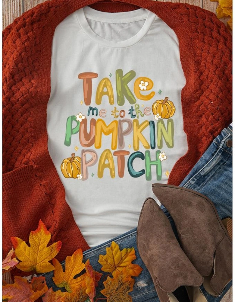 White Take Me To The Pumpkin Patch Cotton Blend T Shirt