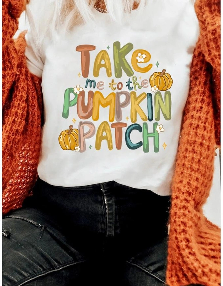 White Take Me To The Pumpkin Patch Cotton Blend T Shirt