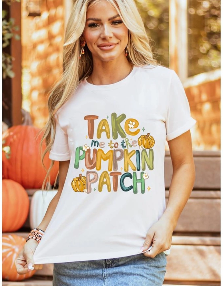 White Take Me To The Pumpkin Patch Cotton Blend T Shirt