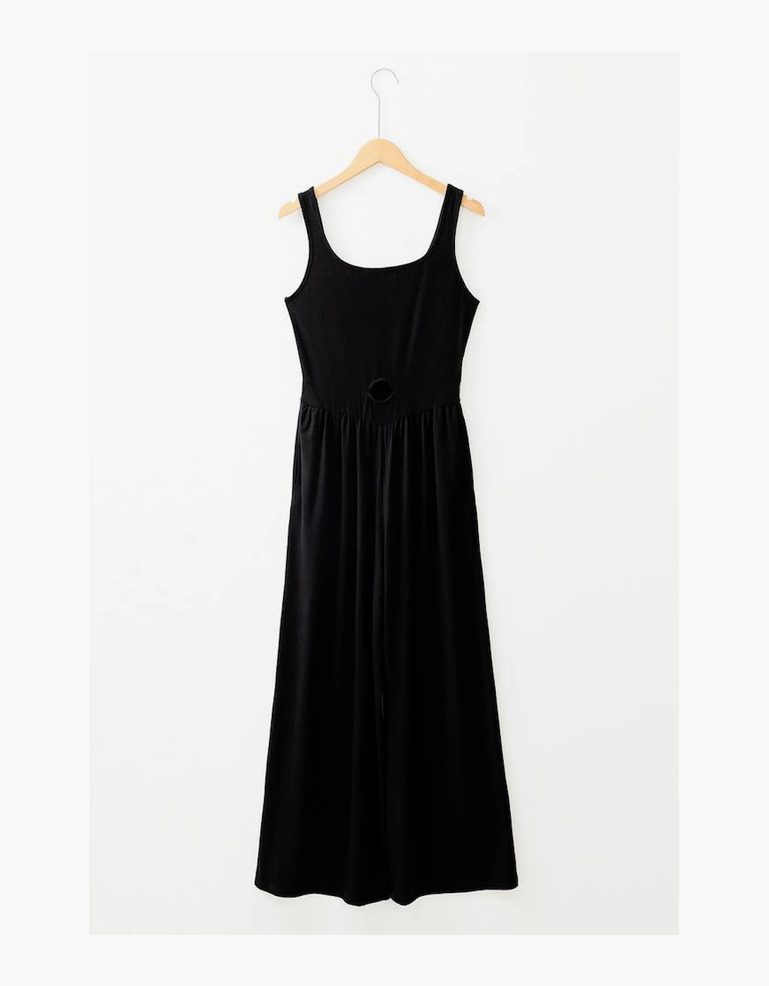 Black Peekaboo Wide Leg Square Neck Sleeveless Jumpsuit