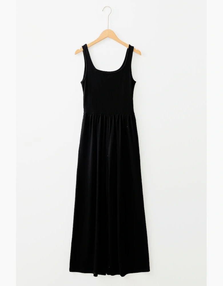 Black Peekaboo Wide Leg Square Neck Sleeveless Jumpsuit