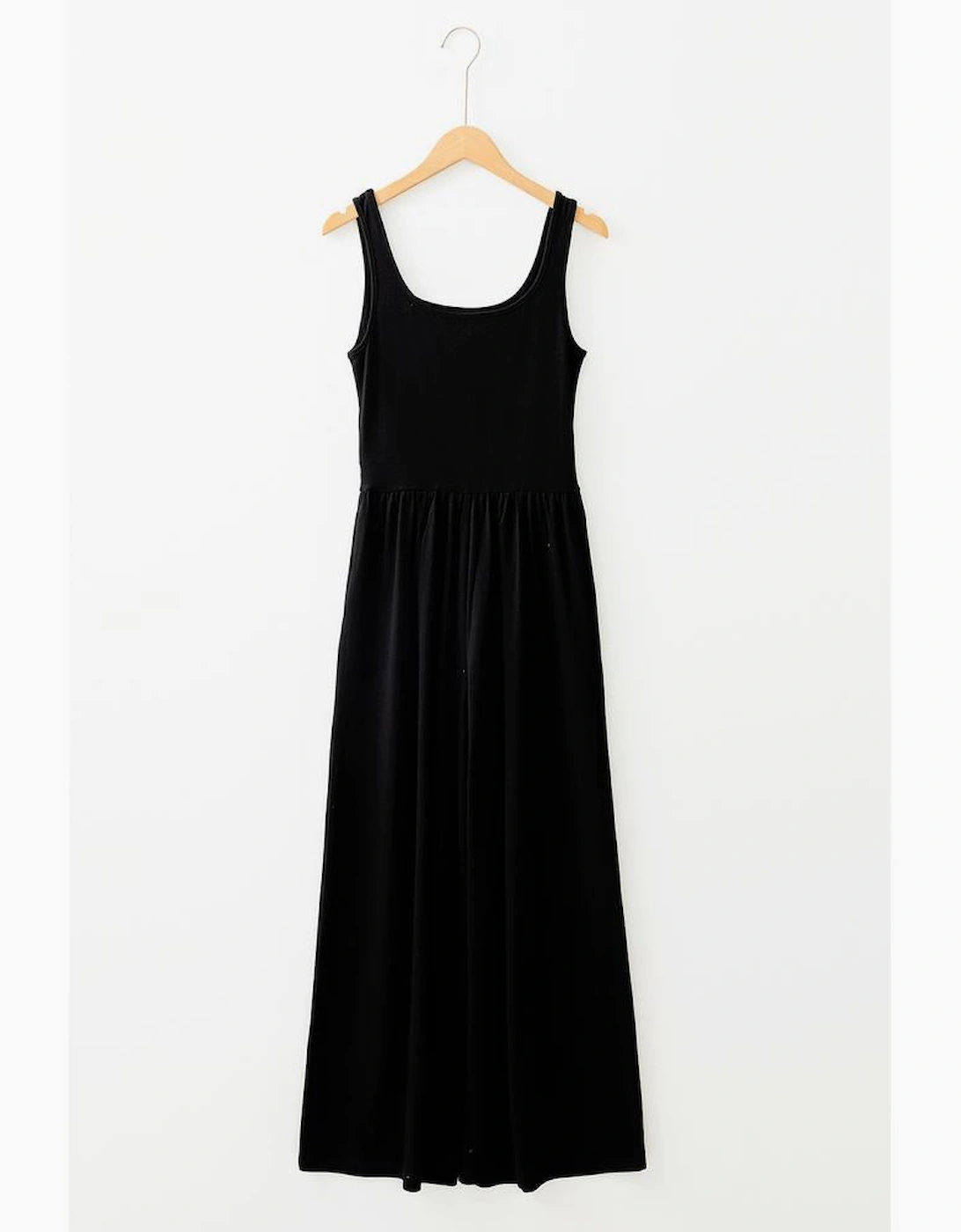 Black Peekaboo Wide Leg Square Neck Sleeveless Jumpsuit