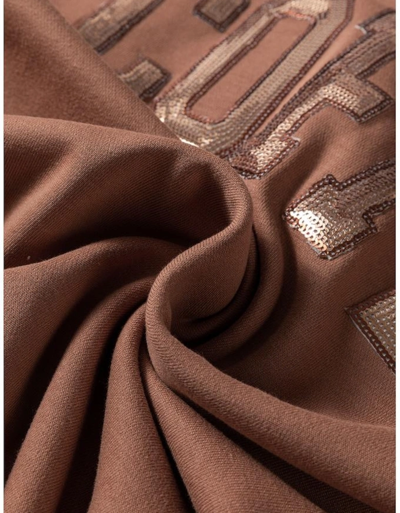 Straw Yellow Sequined COFFEE Loose Fit Sweatshirt and Shorts Set