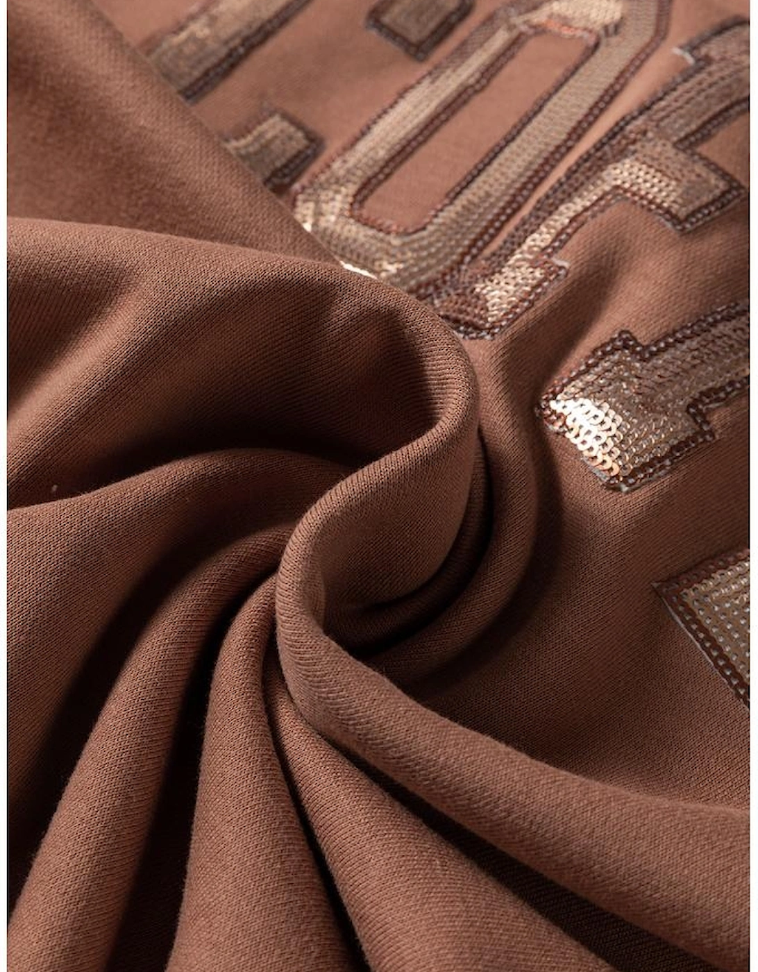 Straw Yellow Sequined COFFEE Loose Fit Sweatshirt and Shorts Set