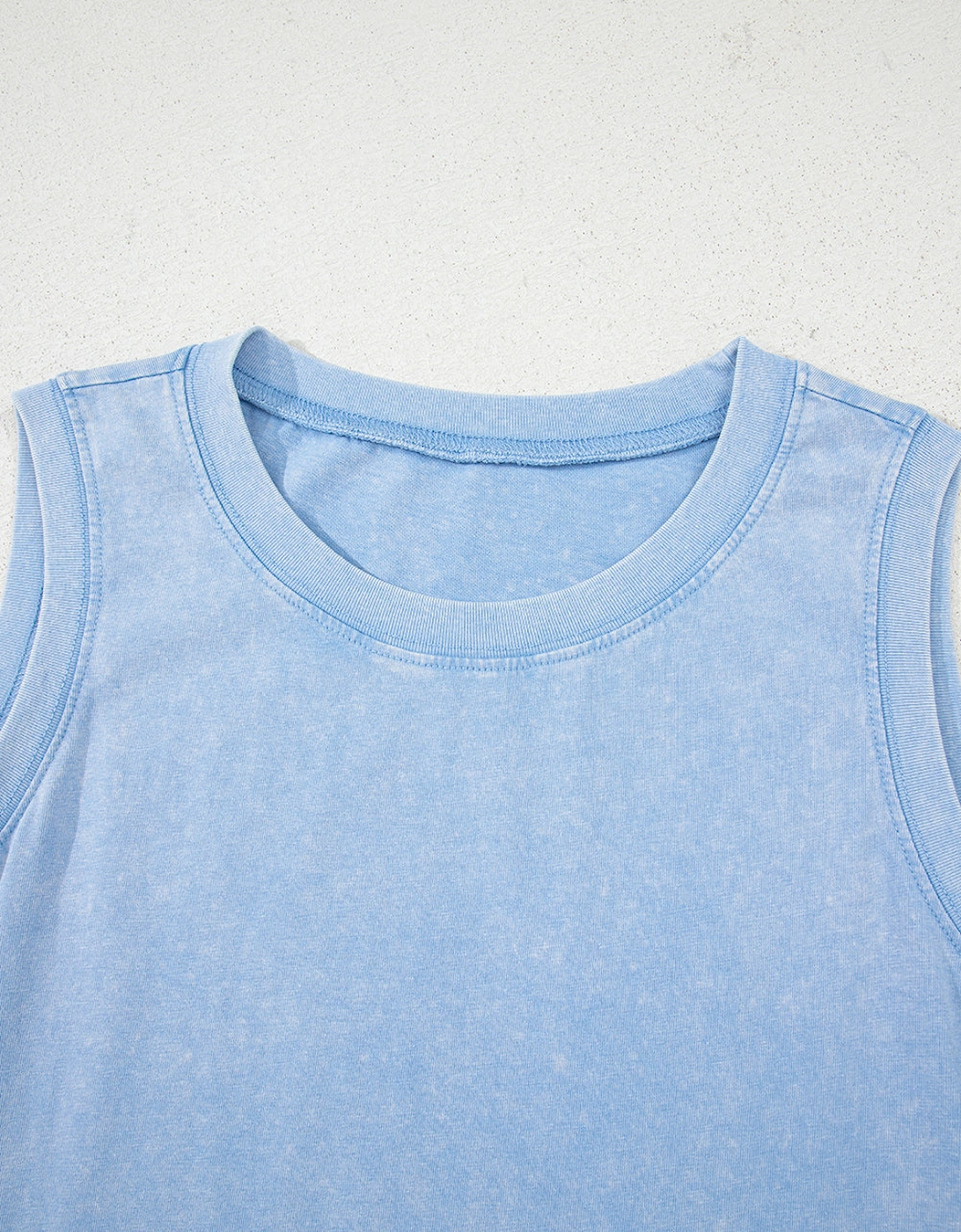 Beau Blue Mineral Wash Tank Mini Dress with Pockets