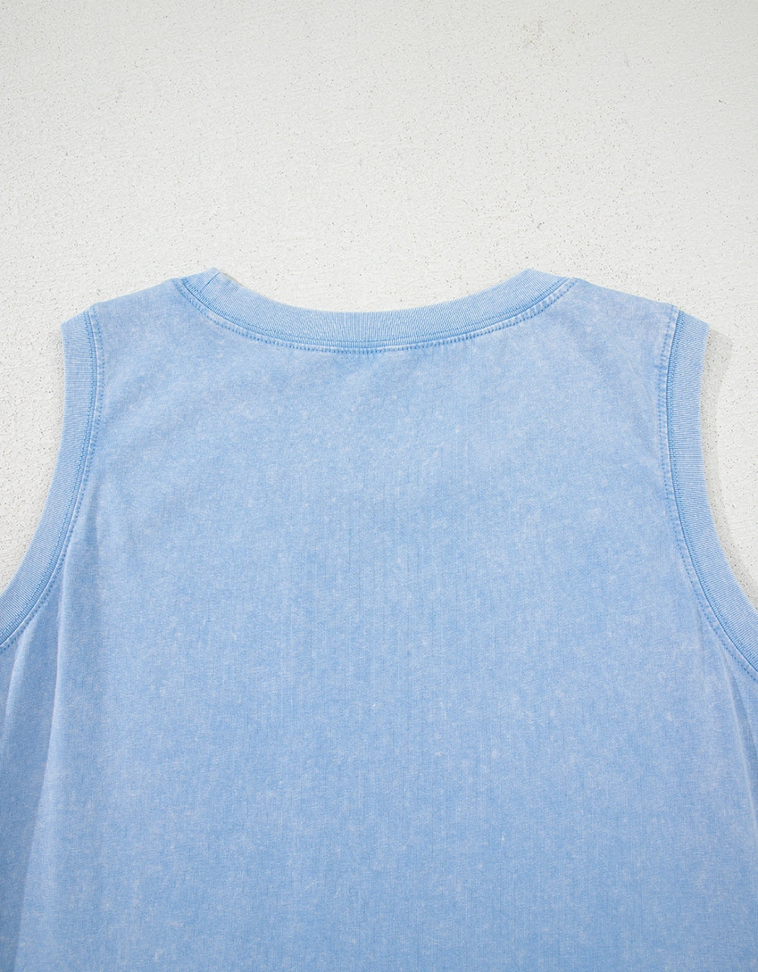 Beau Blue Mineral Wash Tank Mini Dress with Pockets